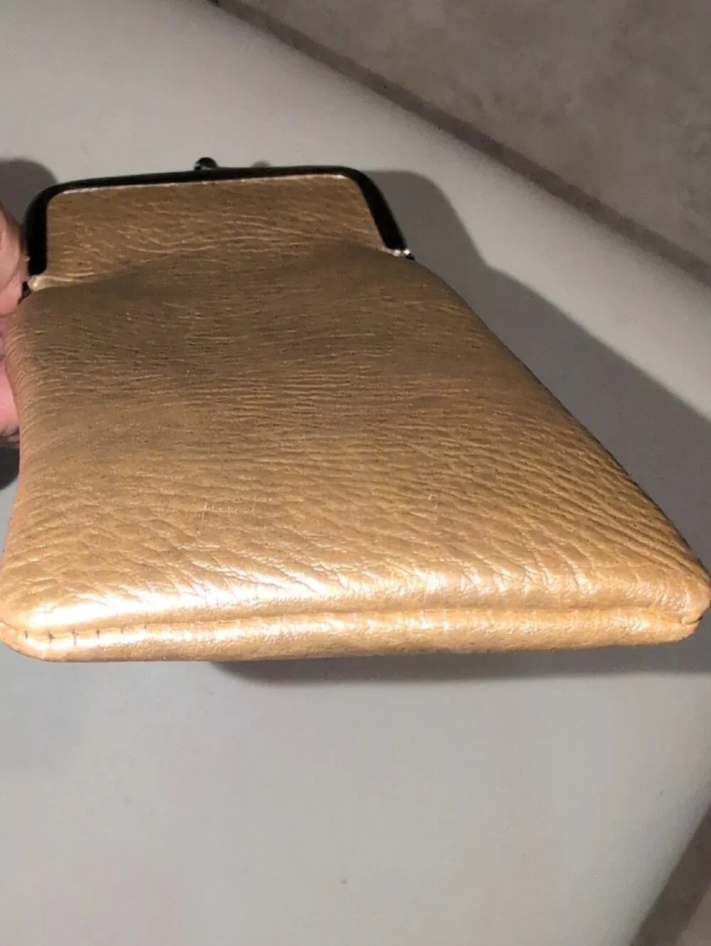 Metallic Gold Leather Kiss-Lock Eyeglass Sleeve - Women's Bag Accessory